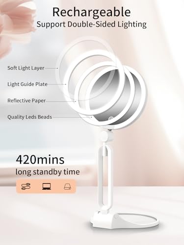 Travel Magnifying Makeup Mirror with Lights, Dual Sided 1X/40X, Foldable 40x-white