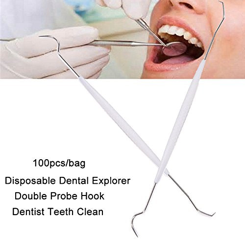 100pcs Disposable Dental Explorers Sterilized Double Ends Probe Hook Pick Stainless Steel Explorer - BeesActive Australia