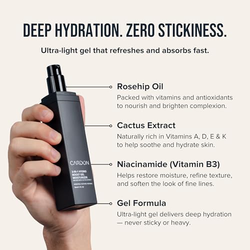 Cardon | Anti-Aging Face Moisturizer for Men | Korean Skincare Facial Lotion | Hydro Boost Gel | Healing Cactus Extract, Reduce Wrinkles, Repair Acne Scars | Ultra Light Face Cream (1 CT) Anti Aging Moisturizer 1.7 Fl Oz (Pack of 1)