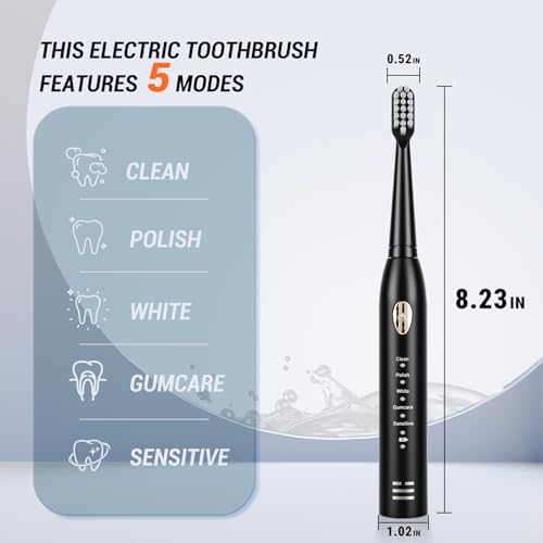 6 Pack Sonic Electric Toothbrushes for Adults Family Set with 24 Replacement Heads 5 Cleaning Modes Rechargeable Employee Appreciation Gifts Bulk 1 Count (Pack of 6)