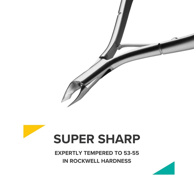 Rui Smiths Ultra-Premium Stainless Steel Cuticle Nippers - Professional Stainless Steel Cuticle Cutters - Spanish Handle, Rounded Box Joint, Matte Chrome Plated - 5mm Jaw, Single Spring 5mm Jaw, Spanish Handle Silver