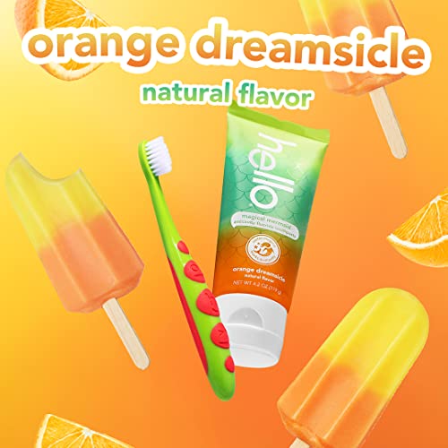 hello Dragon Dazzle Blue Raspberry and Mermaid Orange Dreamsicle Kids Toothpaste with Fluoride, Ages 2+, Pack of 3, 4.2 OZ Tubes (6 Total)