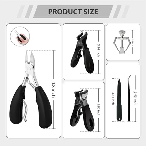 6Pcs Ingrown Toenail Removal Kit, Pedicure Tools for Feet with Fingernail & Toenail Clippers, Professional Nail Cutter Set for Thick Nails, Manicure & Nail Care Tools for Men & Women Black6