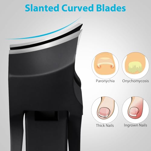 Toenail Clippers for Seniors Thick Toenails, Ergonomic Angled Slanted Head Toe Nail Clipper with Long Handle, Wide Opening Self-Collecting Fingernail Clipper Cutter with Catcher for Men Women, Black Black (Angled Slanted & Anti-splash)
