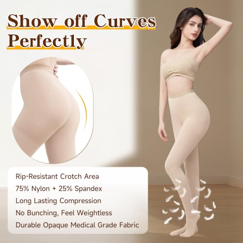 20-30 mmHg Medical Graduated Compression Pantyhose for Women Men Beige Large