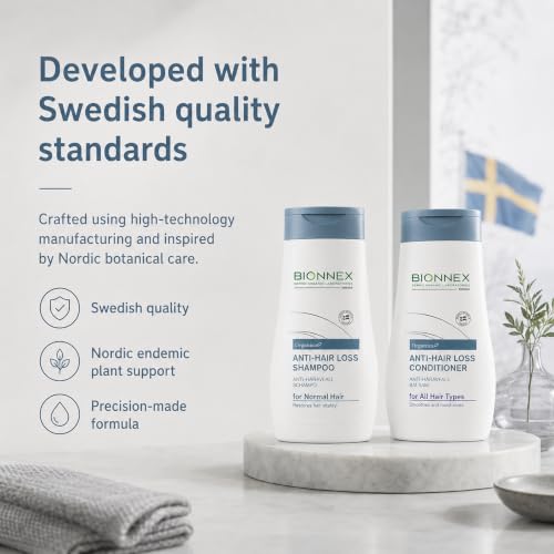 Anti-Hair Loss Shampoo & Conditioner Set for Normal Hair, DHT Blocker for Thinning Hair (2x10.1 fl.oz.) BioTrust Technology, Hair Growth Shampoo, Dermatologically and Clinically Tested, Made in Sweden 20.28 Count (Pack of 1)