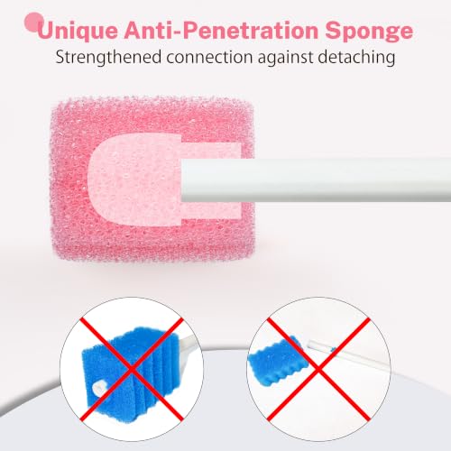 Safety Oral Swabs 250 PCS, Gum-Protective Mouth Swabs for Elderly, Pink Flower, Individually Wrapped（Unflavored）