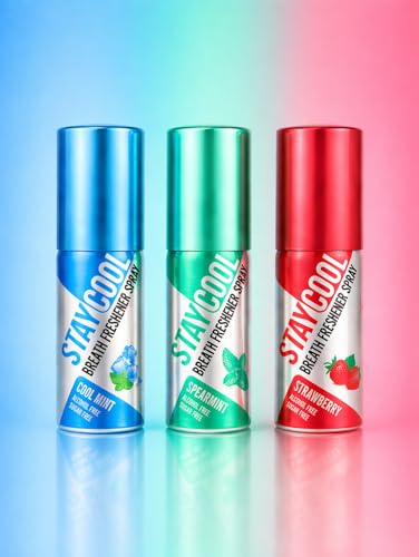 Stay Cool Mint Duo Plus Strawberry Breath Freshener Sprays - Cool Mint, Spearmint, Strawberry 3-Pack