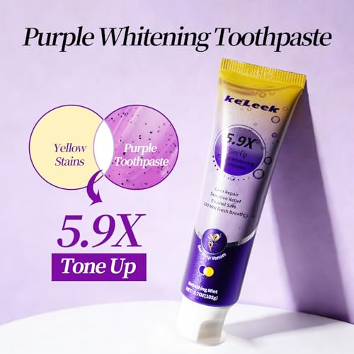 3PCS Purple Whitening Toothpaste -Tone-Up Formula,Stain Remover, Plaque Remover,Appropriate for Sensitive Teeth-150MIN Mint Bubble Mint 1.23 Ounce (Pack of 3)