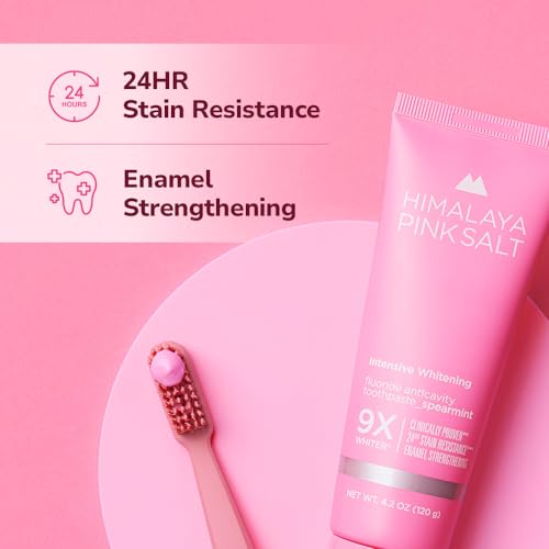HIMALAYA PINKSALT Intensive Whitening Toothpaste 4.2oz 3Pack + HIMALAYA PINKSALT Intensive Clean Toothbrush, Teeth Whitening Toothpaste, Extra-Large Toothbrush