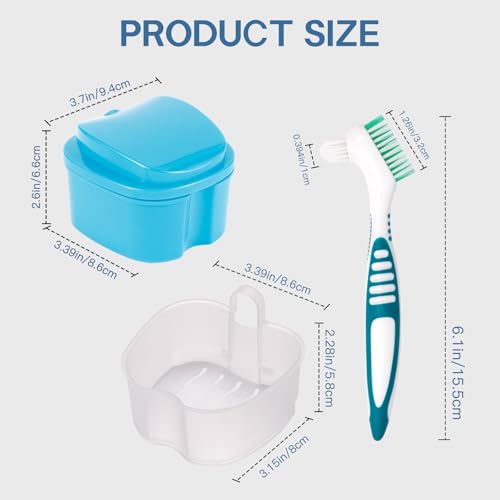 24 Pack Denture Cases and Brushes with Strainer Baskets for Travel
