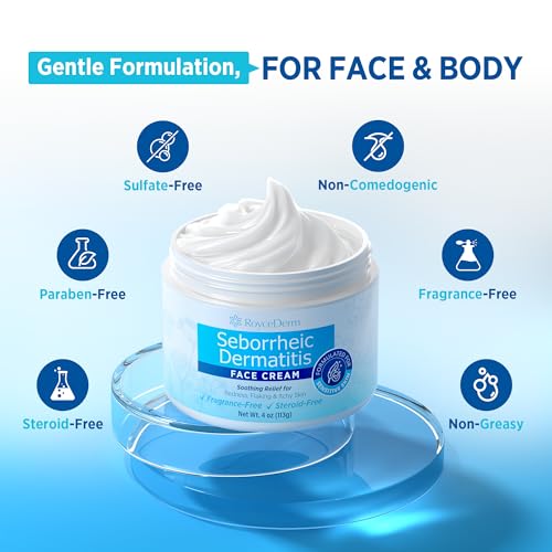 Roycederm Seborrheic Dermatitis & Psoriasis Face Cream – Steroid-Free Moisturizer for Redness, Flaking & Sensitive Skin – Face, Scalp & Body Daily Relief – Fragrance-Free, Non-Greasy, 4 oz