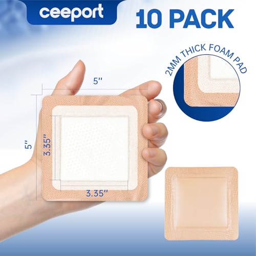 Ceeport Silicone Super Absorbent Wound Dressing 5" x 5", 10 Individual Pack 5" x 5"