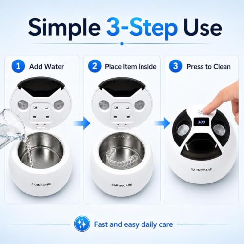 45kHz Ultrasonic Retainer Cleaner Machine, 200mL Dental Cleaning Pod