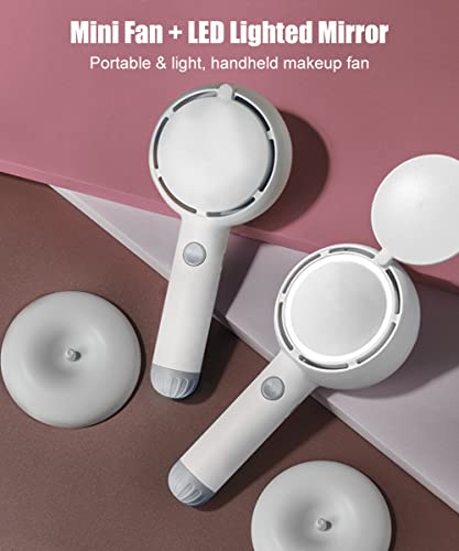 3-In-1 Mini Handheld Fan with Mirror for Makeup, Portable Makeup Fan Black