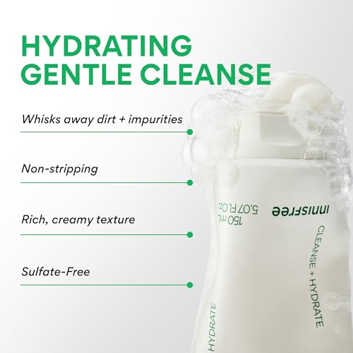 innisfree Green Tea Amino Acid Cleansing Foam, Sulfate-Free Hydrating Korean Face Wash, Gentle Lather, pH-Balanced Skincare 2 Pack
