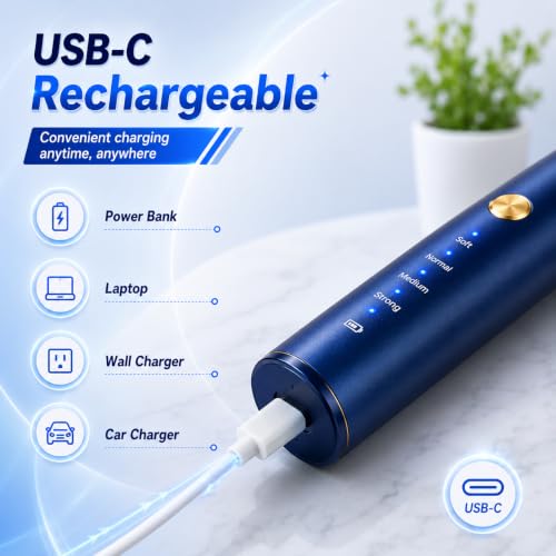 Rechargeable Tooth Polisher with LED Light, IPX7 Waterproof Home Dental Kit Blue Style-C 1 Count (Pack of 1)