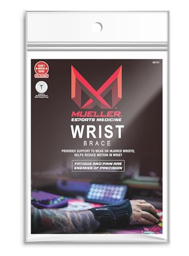 MUELLER Esports Medicine Fitted Wrist Brace for Men and Women, Wrist Pain Relief Support, 6 KTape Strips Included, Ideal for Gamer's, Carpal Tunnel, Tendonitis, Arthritis, Left Hand, Black, One Size Esports Left-Hand Fitted Wrist Brace