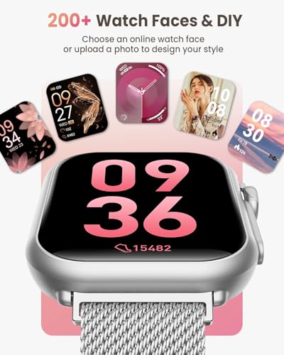Smart Watches for Women, 1.85" HD Smartwatch with Heart Rate/Sleep/Health Monitor, Fitness Trackers with 100+ Sports Mode、Answer/Make Call and 1000mAh Battery, Compatible iPhone/Android, with 2 Bands