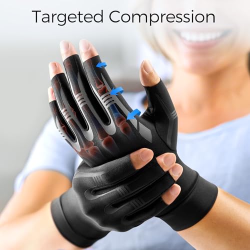 FREETOO All-Around Compression Arthritis Gloves for Women Men for Pain S-pair Matte Black