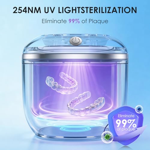 Ultrasonic Retainer Cleaner Machine 45kHz 200ML 4 Modes Dental Cleaning Pod for Dentures Retainers Aligners Jewelry (White) White