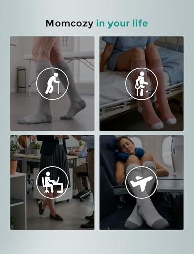Momcozy Medical Grade Compression Socks, 20-30 mmhg & FDA Registered Black/Gray Medium