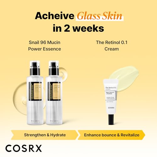 COSRX Snail 96% Mucin Essence 2ea & Retinol 0.1% Cream Mini Sample 1ea 3.38 Fl Oz (Pack of 2)
