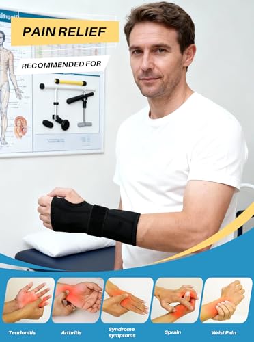 Carpal Tunnel Wrist Brace: Night Support Hand Brace for Women and Men - Wrist Splint Pain Relief Support for Tenosynovitis Tendonitis Arthritis Sprain Black Right Hand Black-Right Hand One Size