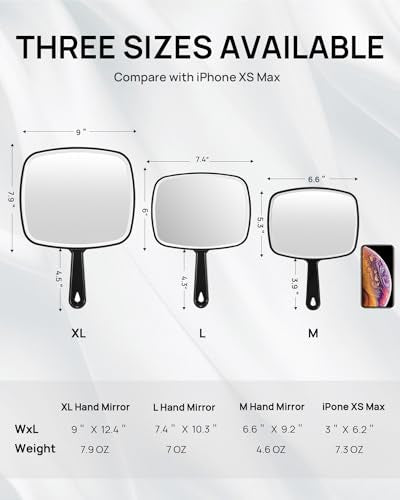 OMIRO Hand Mirror, Handheld Mirror with Handle, 9.2" L x 6.6" W,Pack of 3 9.6"L x 6.3"W - Pack of 3