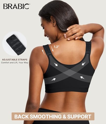 BRABIC Post Surgery Compression Bras for Women Front Closure Surgical 3X-Large Black