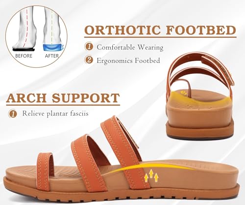KuaiLu Womens Slides Sandals With Arch Support Comfort Plantar Fasciitis 9 Tan