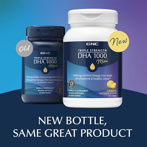 GNC Triple Strength DHA 1000 Mini, Lemon, 90 Count, 45 Servings Old Version