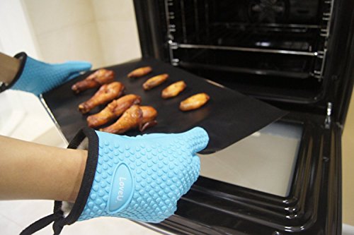 Silicone Oven Mitts Gloves - Heat Resistant, Non-Slip for BBQ, Grilling Blue One Size Fits Most