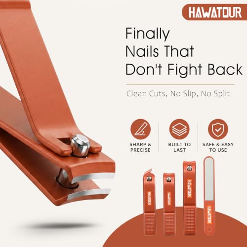 HAWATOUR 4 Pcs Nail Clippers Set with Nail File, Terracotta Red