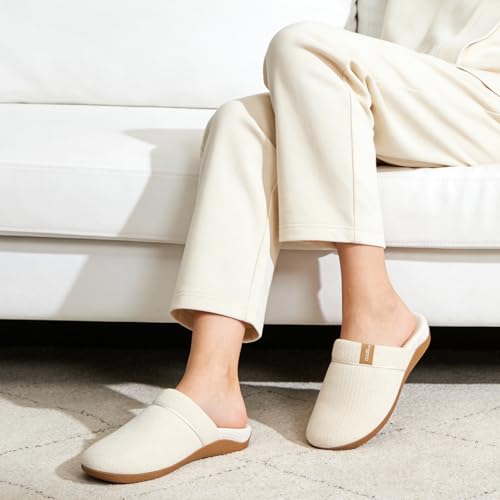 ERGOfoot Womens Orthopedic Slippers with Arch Support, Slip On 10 Beige