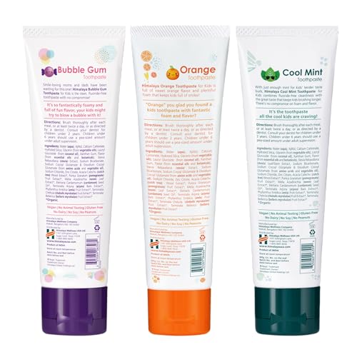 Himalaya Botanique Complete Care Whitening (Peppermint) & Kids Toothpaste Variety Pack, 5.29oz (Pack of 2) & 4oz (Pack of 3)