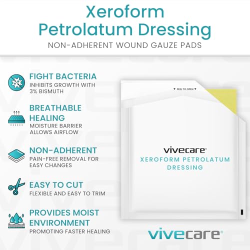 Vive Xeroform Petrolatum Dressing (4" x 4" - 25 Count) - Non-Adherent Wound 4” x 4” (Pack of 25)