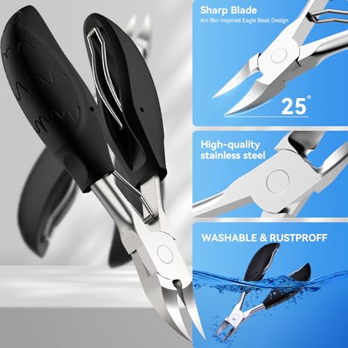 Toenail Clippers for Seniors Thick Toenails, Sharp Toe Nail Clippers Set for Men Women, Heavy Duty Fingernail Clipper Pedicure Tools for Feet, Professional Manicure and Pedicure Kit with Nail Scissors Black 7PCS Nail Clippers Set
