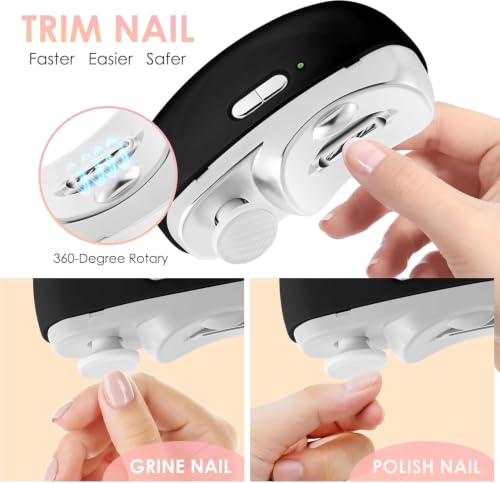 Electric Nail Clippers Upgraded 3 in 1 Automatic Light-black