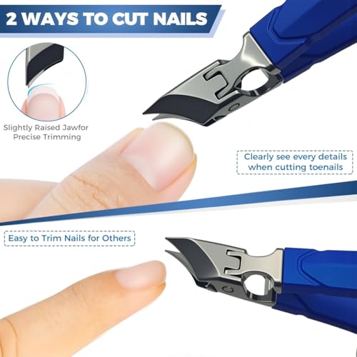 Wide Jaw Anti-Splash Eagle Beak Nail Clippers Set for Thick & Ingrown Toenails, Ultra Sharp Stainless Steel Nail Cutters with Cuticle Scissors & Nail File, Non-Slip Handle for Men, Women & Seniors