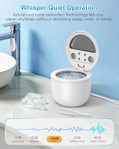 Ultrasonic Retainer Cleaner, 45kHz UV Dental Cleaner with Digital Timer