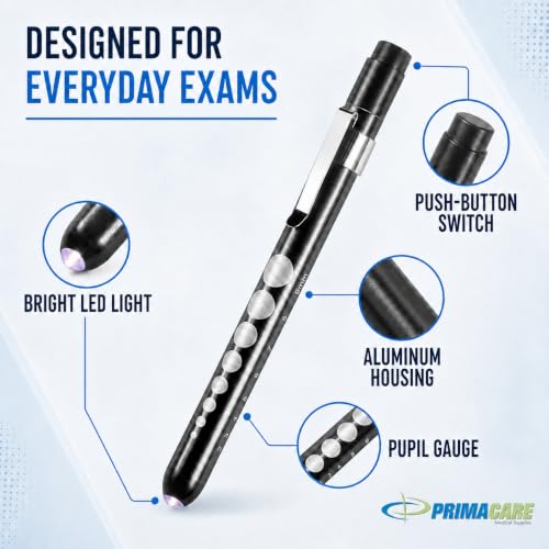 Primacare DL-9326 LED Medical Pen Lights for Nurses, Pupil Gauge, 3 Pack