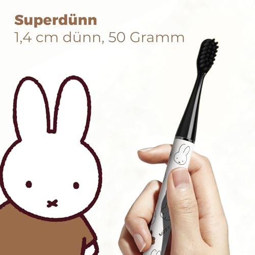 MIPOW Miffy BrushGo i4 Slim Electric Toothbrush Sonic Vibration Rechargeable Magnetic Travel Case & Ceramic Holder Dock 60Day Long Battery Soft Bristles 2Heads IPX7 Waterproof (Brown) Brown