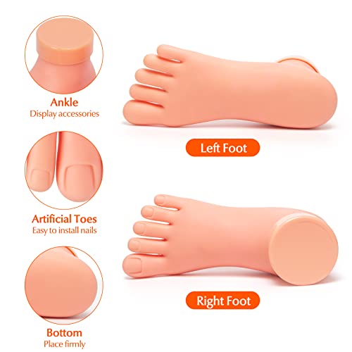 Krofaue 1 Pair Fake Foot Model, Flexible Soft Silicone Nail Practice 1 Pair Practice Fake Foot