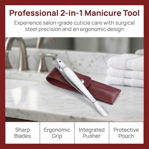 Cuticle Trimmer and Pusher 2-in-1 with PU Leather Case