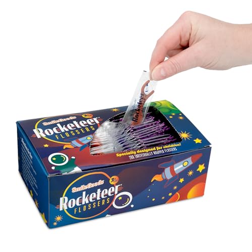 SmileGoods Rocketeer Flossers, Individually Wrapped Kids Flosser, Astronaut Space Themed Design, Dental Floss Picks for Children, Dispenser Box of 200
