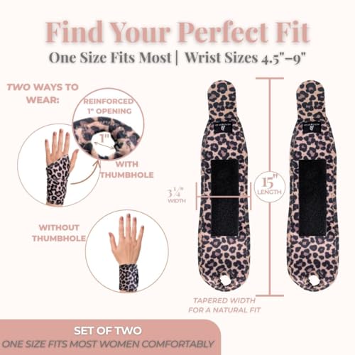Carpal Tunnel Wrist Brace Left Hand, Right Hand for Women, Day or Night Compression Wrist Support Brace for Fitness, Keyboard Use, or Overnight Support, 2 Pack, Leopard Print