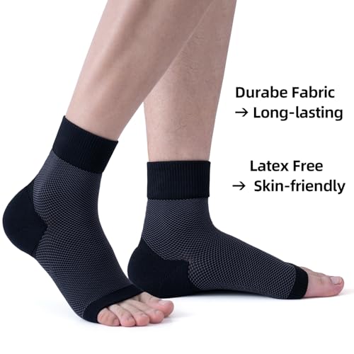 Ankle Compression Sleeve (Cushioned Heel & Firm Support) - Plantar Fasciitis Brace - Open Toe Compression Socks for Swelling, Sprain, Neuropathy, 20-30 mmHg Small 6 Pairs - Black