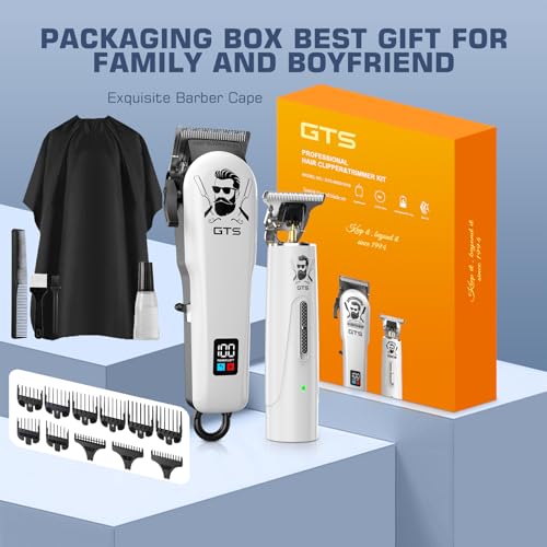 GTSPro Hair Clippers for Men, Clippers and Trimmers Set, Barber Clippers, Electric Hair Trimmer with Box, Gifts for Men White Human-white