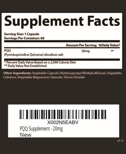 Research Labs Ultra High Purity 20mg PQQ Capsules, 120 Capsules. Pure, Concentrated High Bioavailability. Pyrroloquinoline Quinone Supplement ATP Energy, Heart, Cognitive Support Nootropic 2